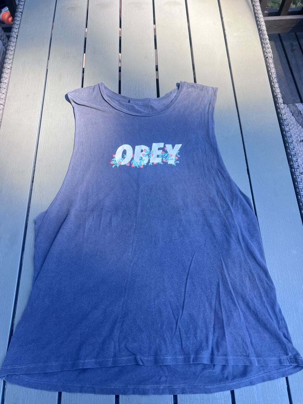 Obey Floral Logo Muscle Tank Top Gray Sleeveless Streetwear Grunge Skate Sz l